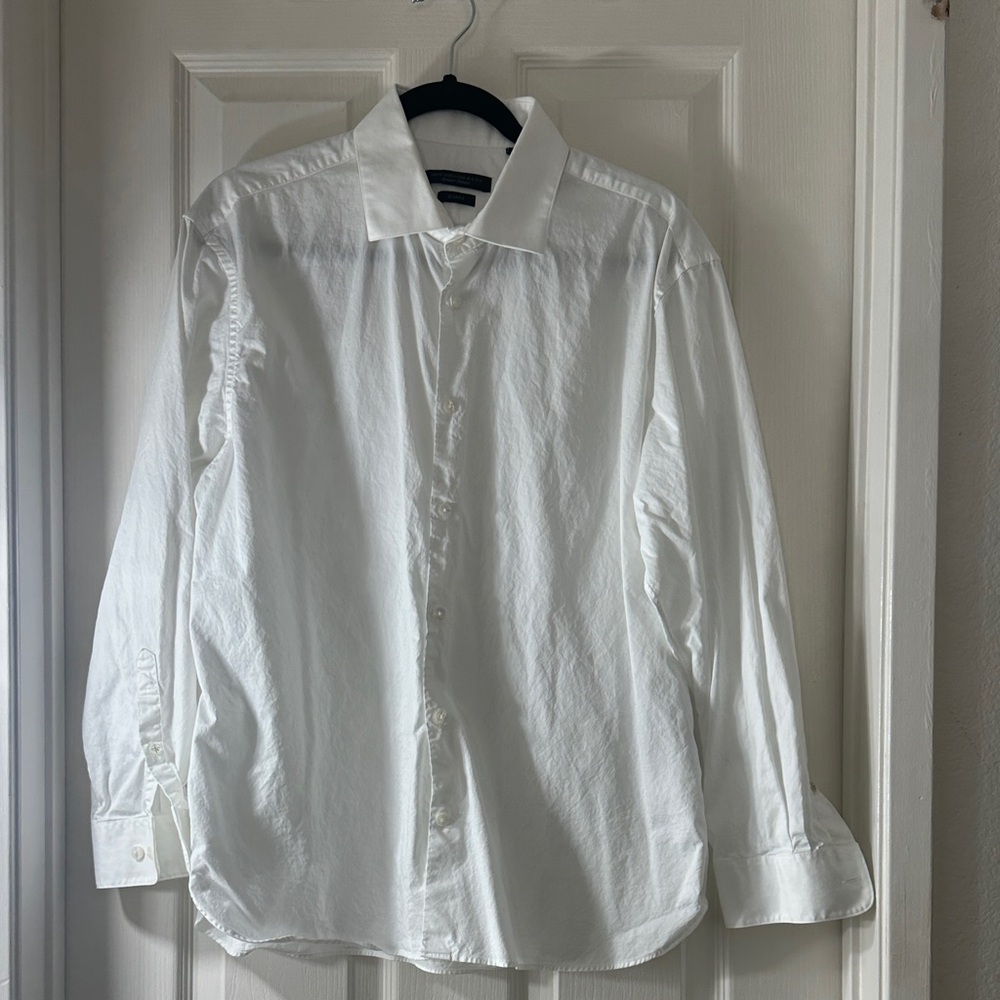 John Varvatos White Men's Dress Shirt - Classic Button-Front